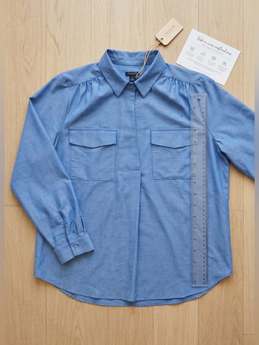 Ann Taylor XLP Camp Shirt. Poly Blend. Polished Denim Blue.